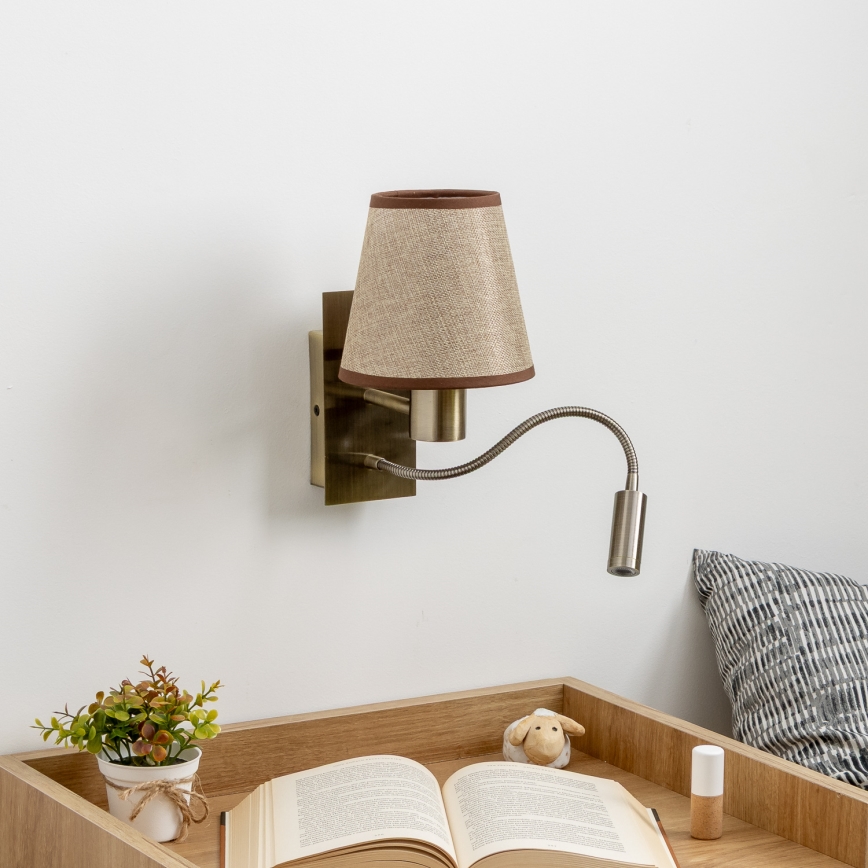 Brilagi - LED Гъвкав аплик NUBILA 1xE27/25W/230V + LED/3W месинг/кафяв