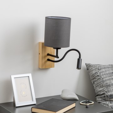 Brilagi - LED Гъвкав аплик NUBILA WOOD 1xE27/25W/230V + LED/3W дъб/антрацит