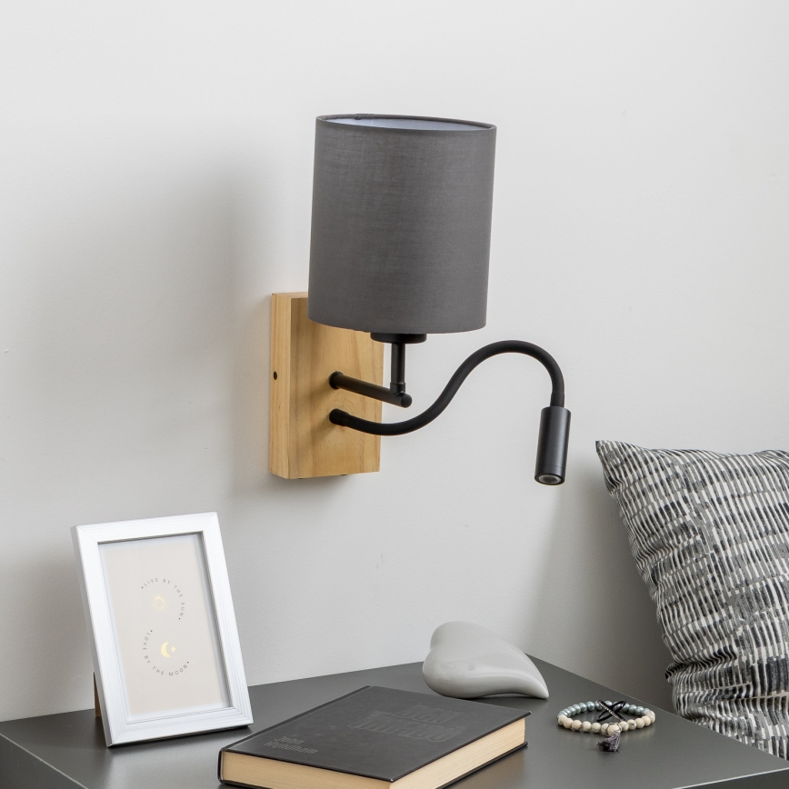 Brilagi - LED Гъвкав аплик NUBILA WOOD 1xE27/25W/230V + LED/3W дъб/антрацит