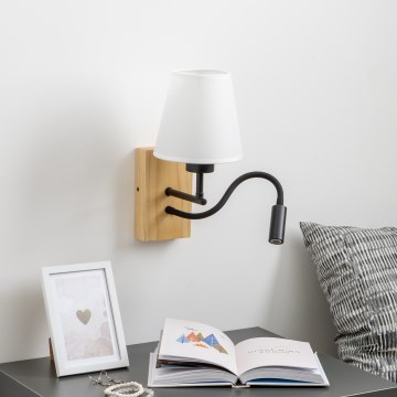 Brilagi - LED Гъвкав аплик NUBILA WOOD 1xE27/25W/230V + LED/3W дъб/бял