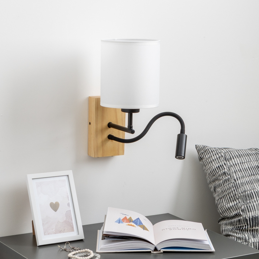 Brilagi - LED Гъвкав аплик NUBILA WOOD 1xE27/25W/230V + LED/3W дъб/бял