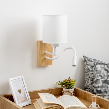 Brilagi - LED Гъвкав аплик NUBILA WOOD 1xE27/25W/230V + LED/3W дъб/бял
