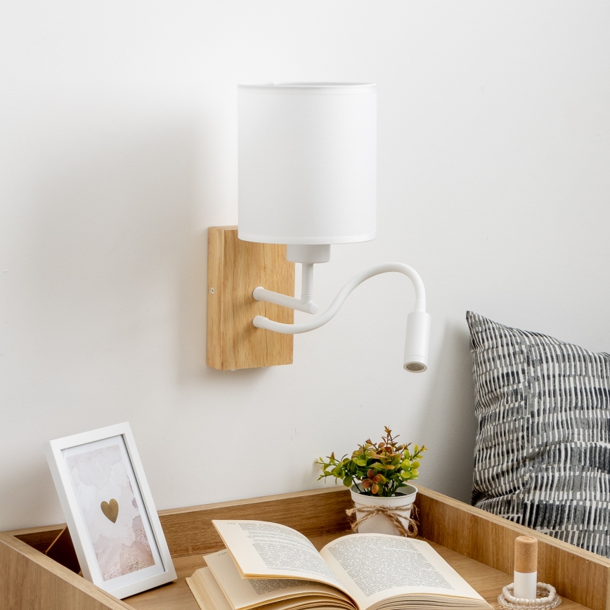 Brilagi - LED Гъвкав аплик NUBILA WOOD 1xE27/25W/230V + LED/3W дъб/бял