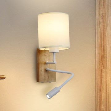 Brilagi - LED Гъвкав аплик NUBILA WOOD 1xE27/25W/230V + LED/3W дъб/бял/кремав