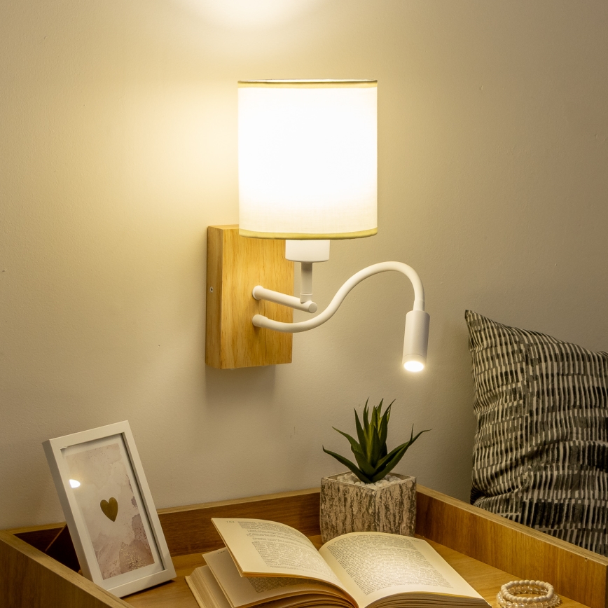 Brilagi - LED Гъвкав аплик NUBILA WOOD 1xE27/25W/230V + LED/3W дъб/бял/кремав