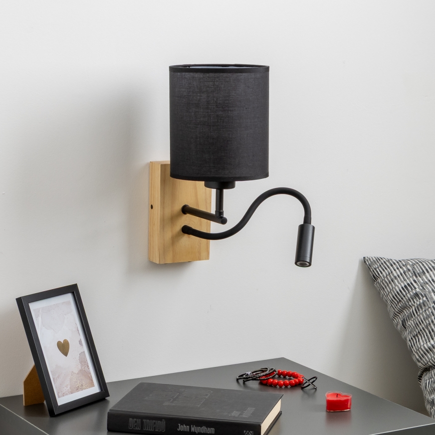 Brilagi - LED Гъвкав аплик NUBILA WOOD 1xE27/25W/230V + LED/3W дъб/черен