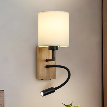 Brilagi - LED Гъвкав аплик NUBILA WOOD 1xE27/25W/230V + LED/3W дъб/черен/кремав