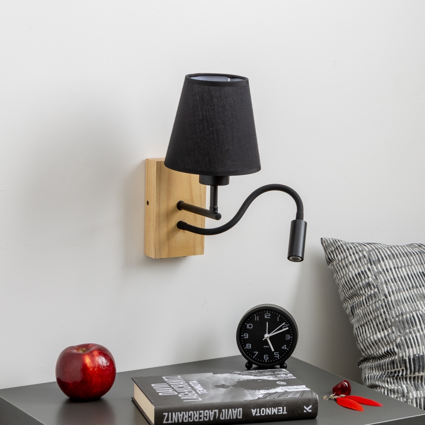 Brilagi - LED Гъвкав аплик NUBILA WOOD 1xE27/25W/230V + LED/3W дъб/черен