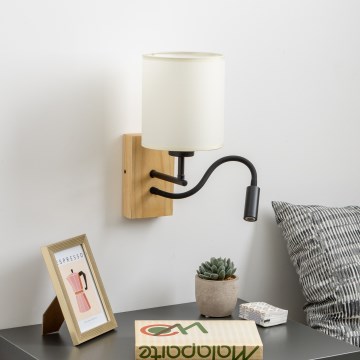 Brilagi - LED Гъвкав аплик NUBILA WOOD 1xE27/25W/230V + LED/3W дъб/черен/кремав