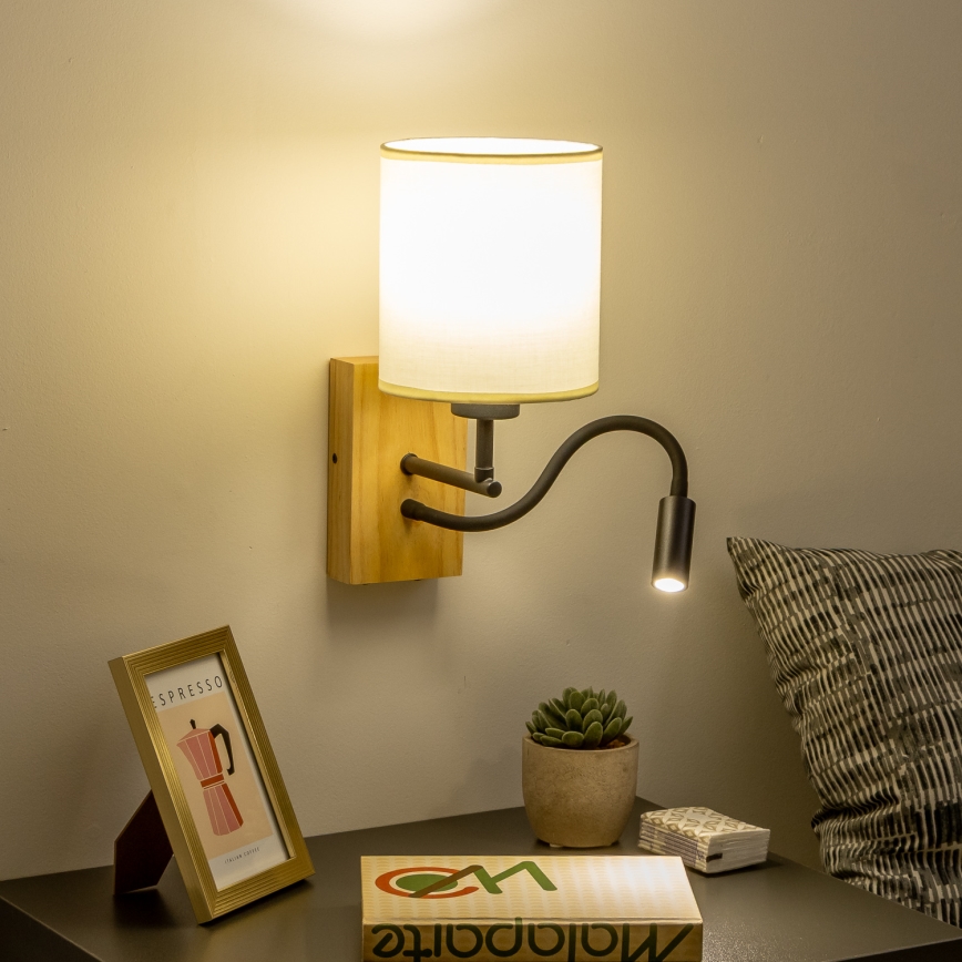 Brilagi - LED Гъвкав аплик NUBILA WOOD 1xE27/25W/230V + LED/3W дъб/черен/кремав