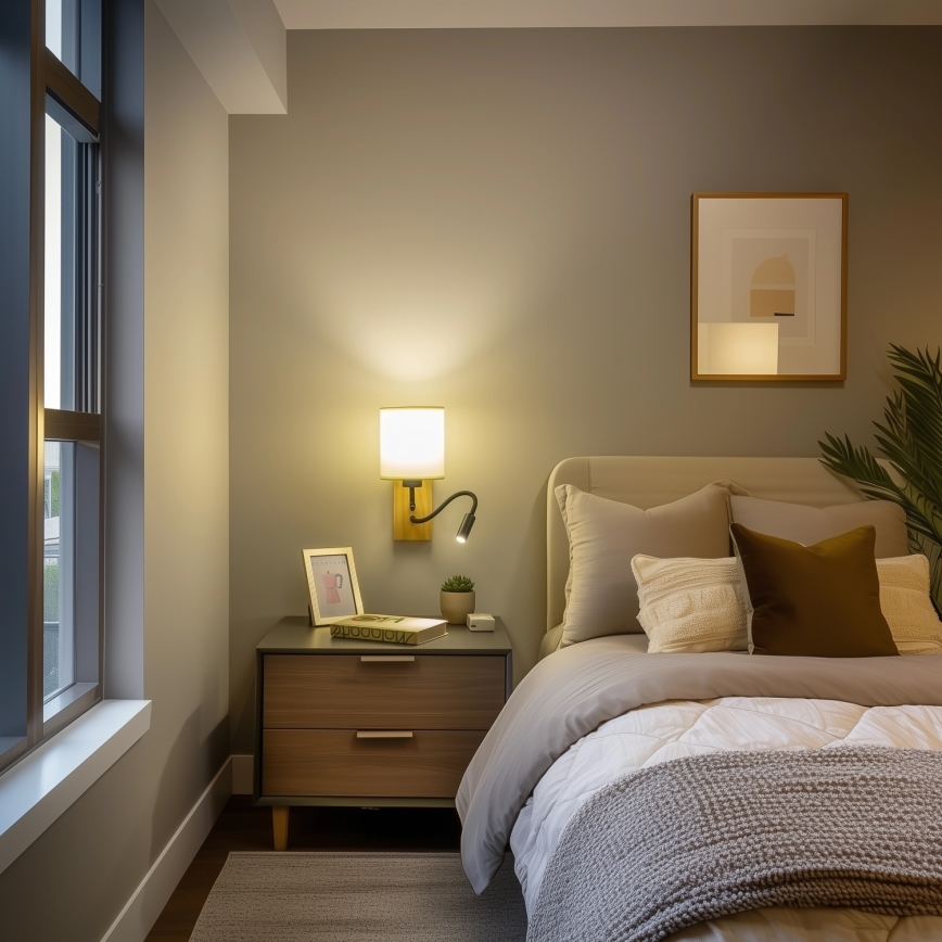 Brilagi - LED Гъвкав аплик NUBILA WOOD 1xE27/25W/230V + LED/3W дъб/черен/кремав