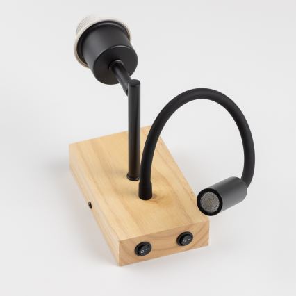 Brilagi - LED Гъвкав аплик NUBILA WOOD 1xE27/25W/230V + LED/3W дъб/черен/кремав