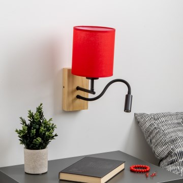 Brilagi - LED Гъвкав аплик NUBILA WOOD 1xE27/25W/230V + LED/3W дъб/червен