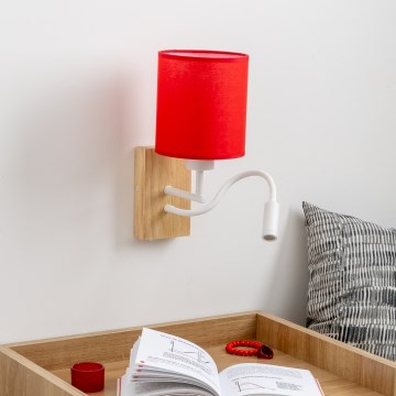 Brilagi - LED Гъвкав аплик NUBILA WOOD 1xE27/25W/230V + LED/3W дъб/червен