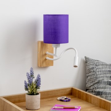 Brilagi - LED Гъвкав аплик NUBILA WOOD 1xE27/25W/230V + LED/3W дъб/лилава