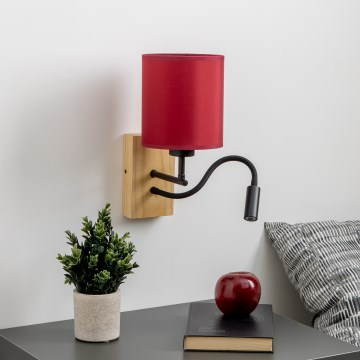 Brilagi - LED Гъвкав аплик NUBILA WOOD 1xE27/25W/230V + LED/3W дъб/Помпейски червен