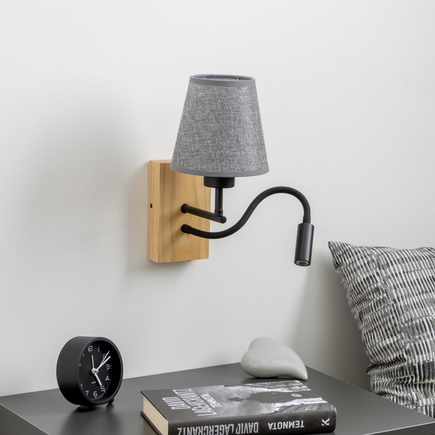 Brilagi - LED Гъвкав аплик NUBILA WOOD 1xE27/25W/230V + LED/3W дъб/сив