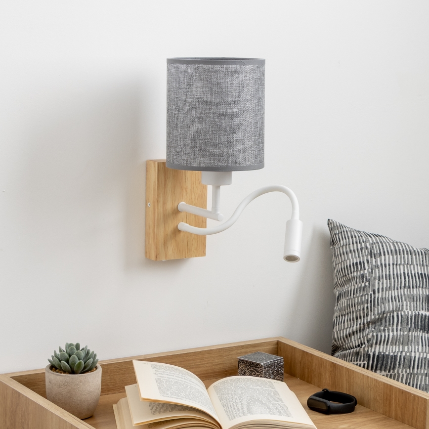 Brilagi - LED Гъвкав аплик NUBILA WOOD 1xE27/25W/230V + LED/3W дъб/сив