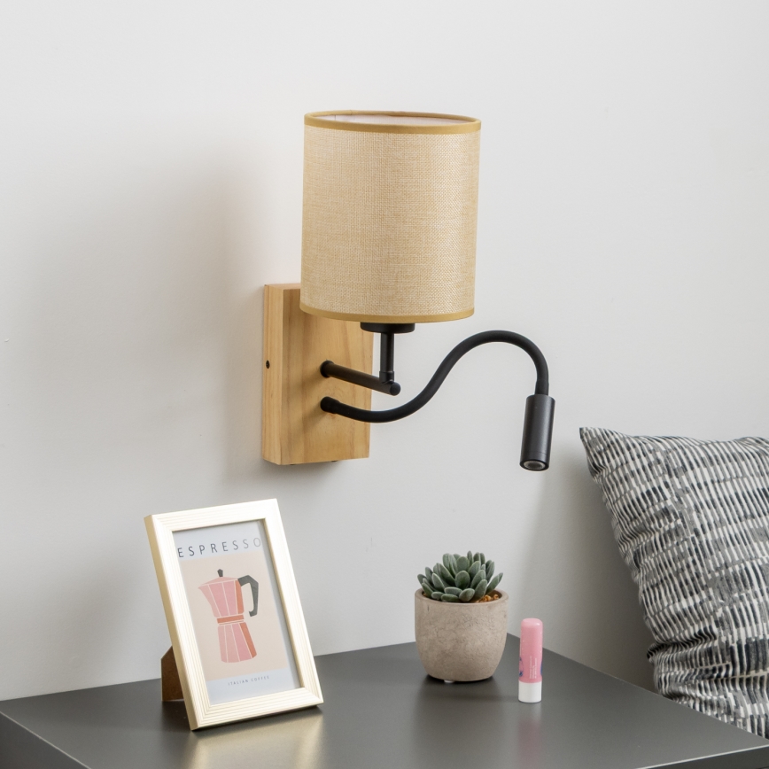 Brilagi - LED Гъвкав аплик NUBILA WOOD 1xE27/25W/230V + LED/3W дъб/светлокафяво