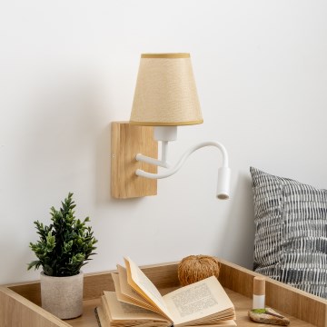 Brilagi - LED Гъвкав аплик NUBILA WOOD 1xE27/25W/230V + LED/3W дъб/светлокафяво