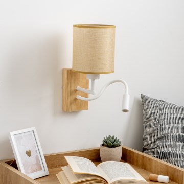 Brilagi - LED Гъвкав аплик NUBILA WOOD 1xE27/25W/230V + LED/3W дъб/светлокафяво