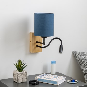 Brilagi - LED Гъвкав аплик NUBILA WOOD 1xE27/25W/230V + LED/3W дъб/тъмносин