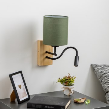 Brilagi - LED Гъвкав аплик NUBILA WOOD 1xE27/25W/230V + LED/3W дъб/зелен