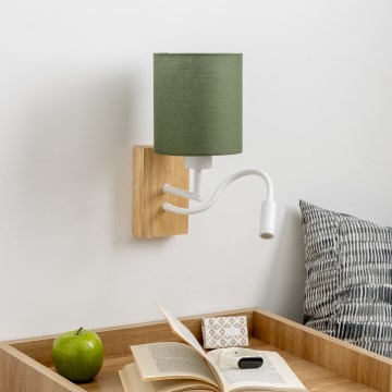 Brilagi - LED Гъвкав аплик NUBILA WOOD 1xE27/25W/230V + LED/3W дъб/зелен
