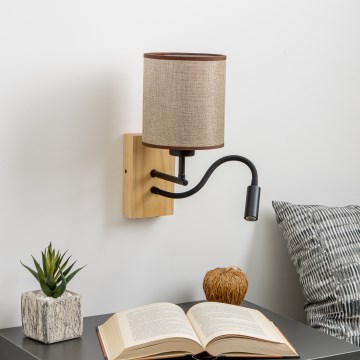 Brilagi - LED Гъвкав аплик NUBILA WOOD 1xE27/25W/230V + LED/3W дъб/кафяв