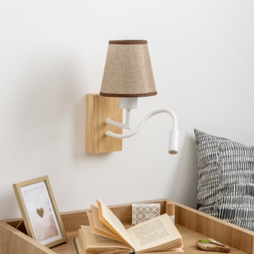 Brilagi - LED Гъвкав аплик NUBILA WOOD 1xE27/25W/230V + LED/3W дъб/кафяв