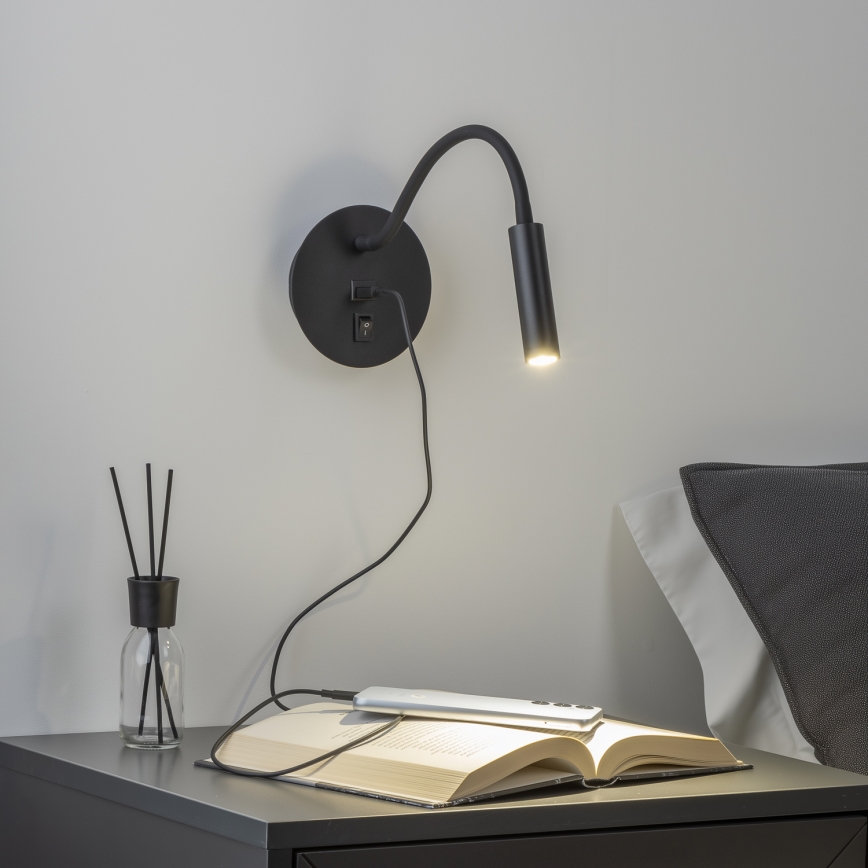 Brilagi - LED Гъвкав аплик с USB порт MAYA LED/3W/230V 4000K черен