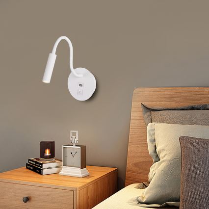 Brilagi - LED Гъвкав аплик с USB порт MAYA LED/3W/230V 4000K бял