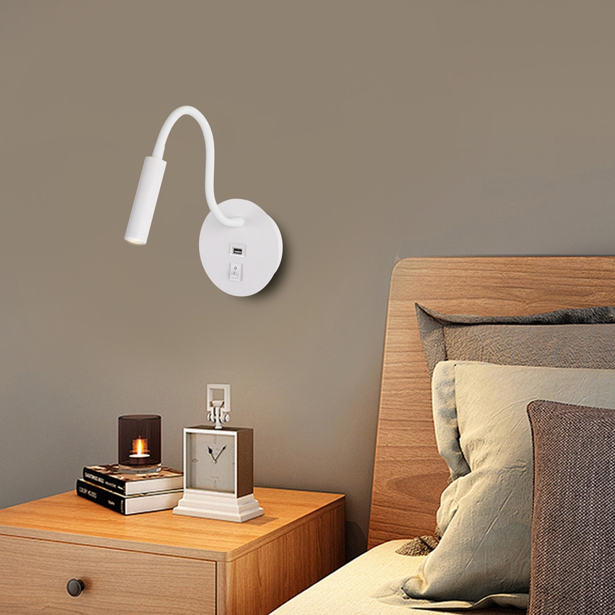Brilagi - LED Гъвкав аплик с USB порт MAYA LED/3W/230V 4000K бял