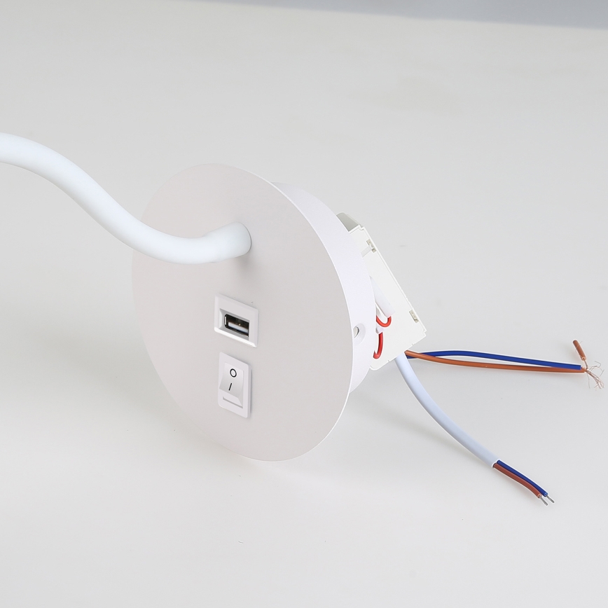 Brilagi - LED Гъвкав аплик с USB порт MAYA LED/3W/230V 4000K бял