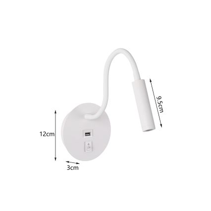 Brilagi - LED Гъвкав аплик с USB порт MAYA LED/3W/230V 4000K бял