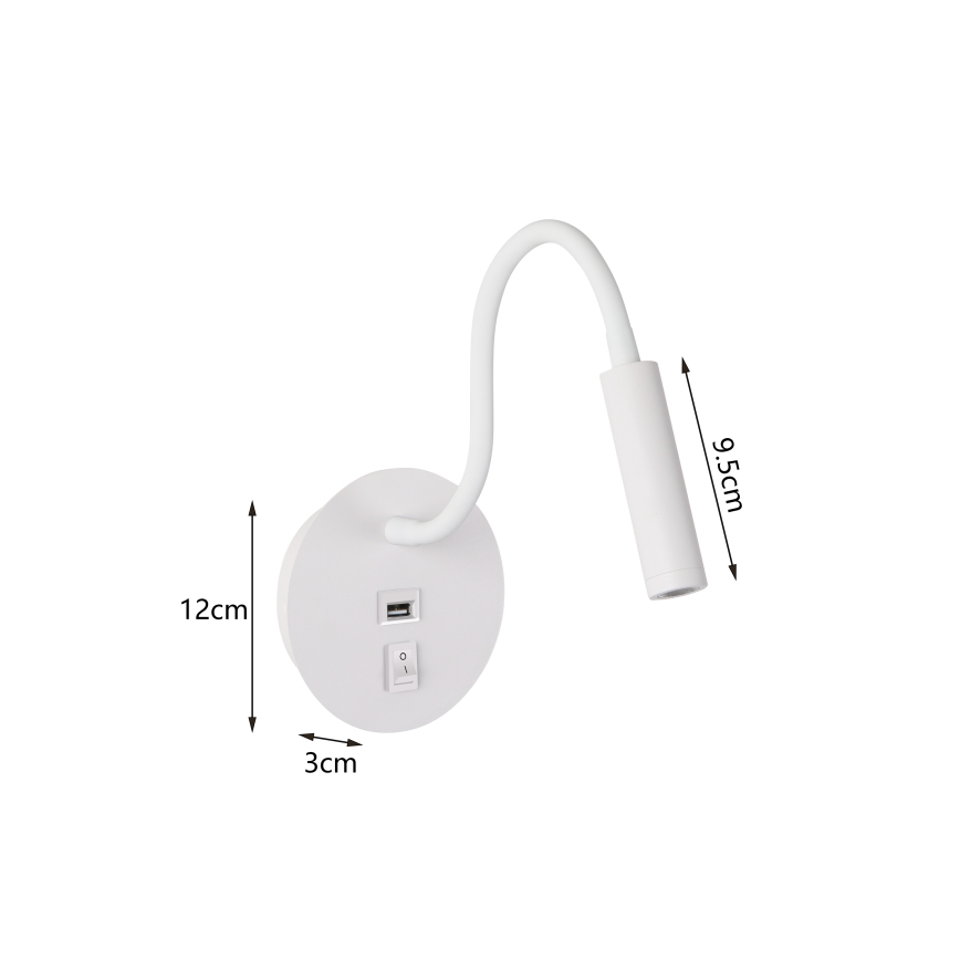 Brilagi - LED Гъвкав аплик с USB порт MAYA LED/3W/230V 4000K бял