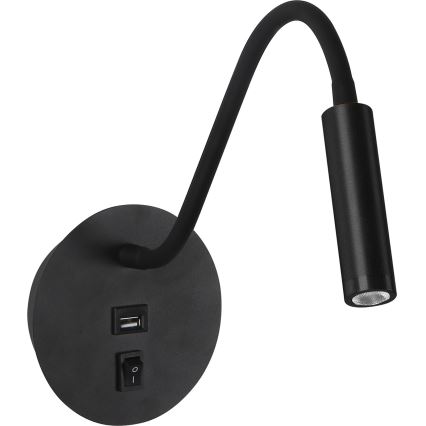 Brilagi - LED Гъвкав аплик с USB порт MAYA LED/3W/230V 4000K черен