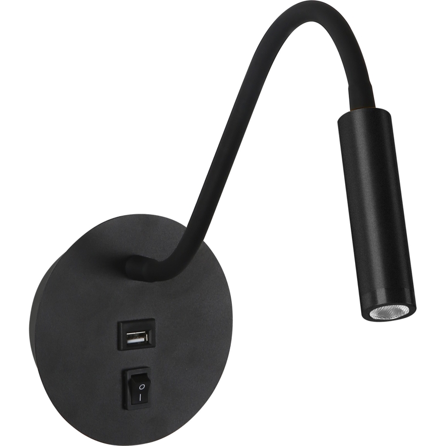 Brilagi - LED Гъвкав аплик с USB порт MAYA LED/3W/230V 4000K черен