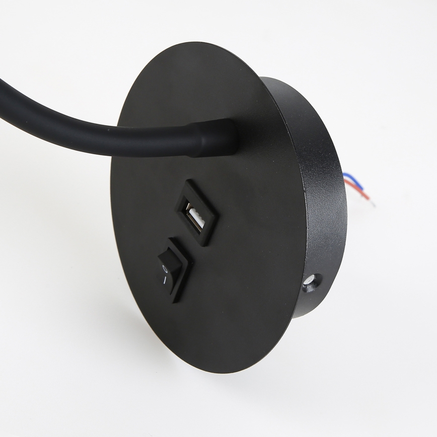 Brilagi - LED Гъвкав аплик с USB порт MAYA LED/3W/230V 4000K черен