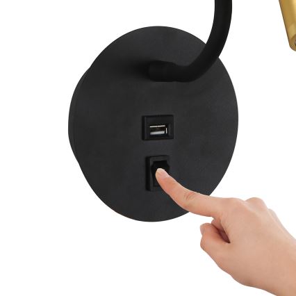 Brilagi - LED Гъвкав аплик с USB порт MAYA LED/3W/230V 4000K черен/златист