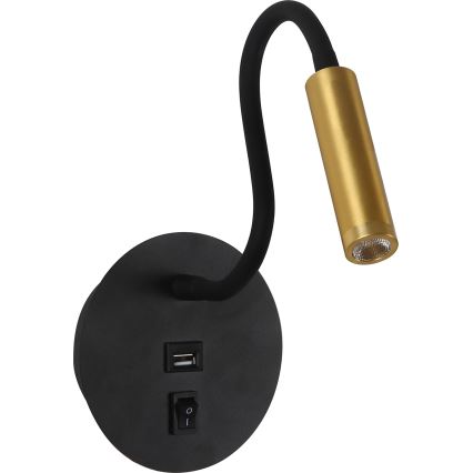 Brilagi - LED Гъвкав аплик с USB порт MAYA LED/3W/230V 4000K черен/златист