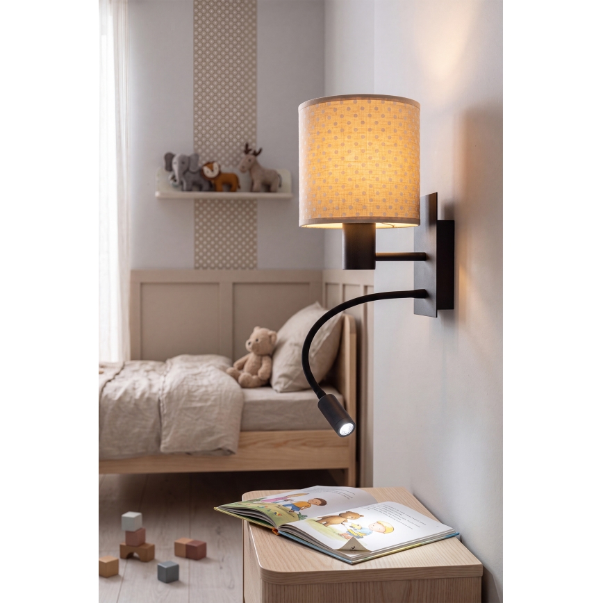 Brilagi - LED гъвкава настенна лампа BOBO 1xE27/25W/230V + LED/3W черна/бежова/на точки