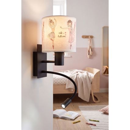 Brilagi - LED детска гъвкава стенна лампа BOBO 1xE27/25W/230V + LED/3W черна/бяла/розова/балеринки
