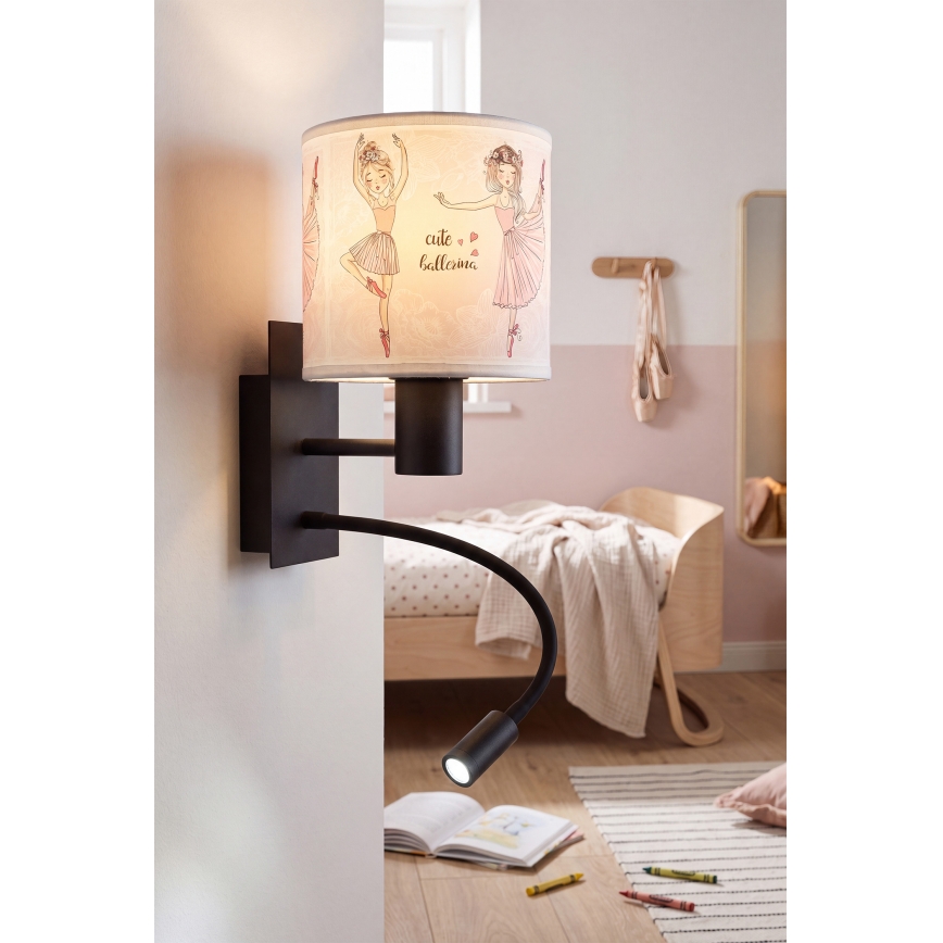 Brilagi - LED детска гъвкава стенна лампа BOBO 1xE27/25W/230V + LED/3W черна/бяла/розова/балеринки