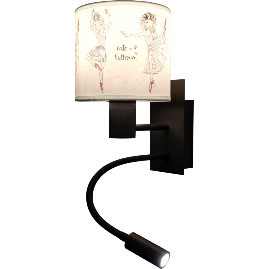 Brilagi - LED детска гъвкава стенна лампа BOBO 1xE27/25W/230V + LED/3W черна/бяла/розова/балеринки