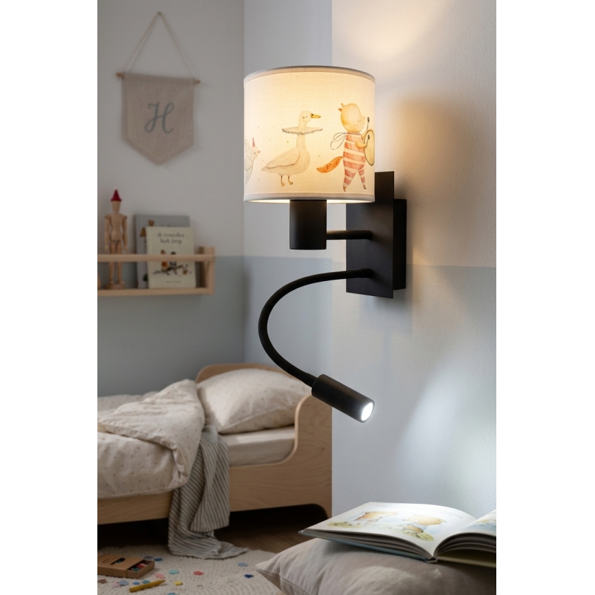 Brilagi - LED детска гъвкава стенна лампа BOBO 1xE27/25W/230V + LED/3W черна/бяла/с животински мотиви