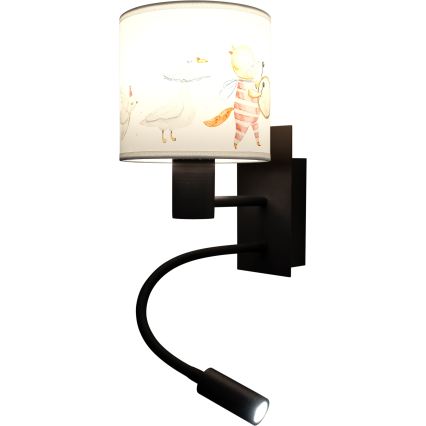 Brilagi - LED детска гъвкава стенна лампа BOBO 1xE27/25W/230V + LED/3W черна/бяла/с животински мотиви