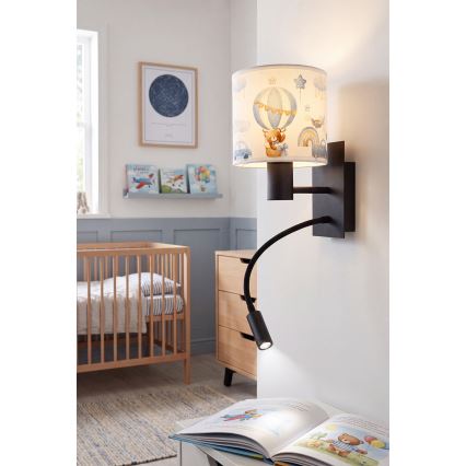 Brilagi - LED детска гъвкава стенна лампа BOBO 1xE27/25W/230V + LED/3W черна/бяла/синя/меченца