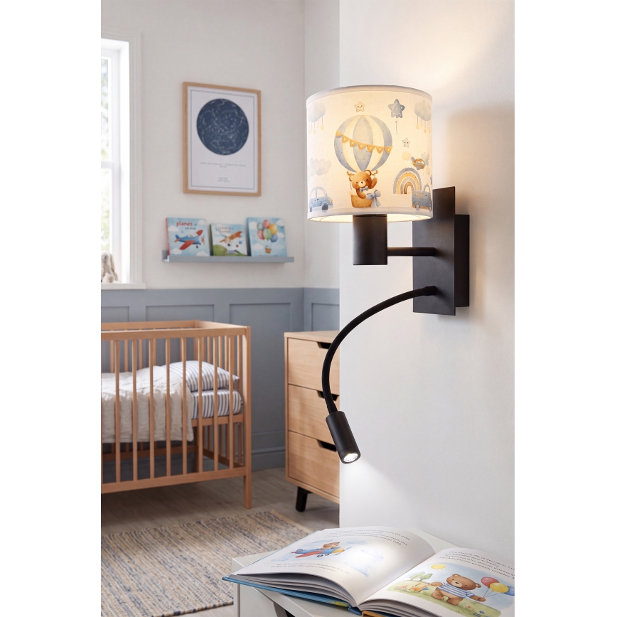 Brilagi - LED детска гъвкава стенна лампа BOBO 1xE27/25W/230V + LED/3W черна/бяла/синя/меченца