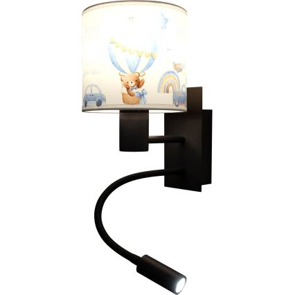 Brilagi - LED детска гъвкава стенна лампа BOBO 1xE27/25W/230V + LED/3W черна/бяла/синя/меченца